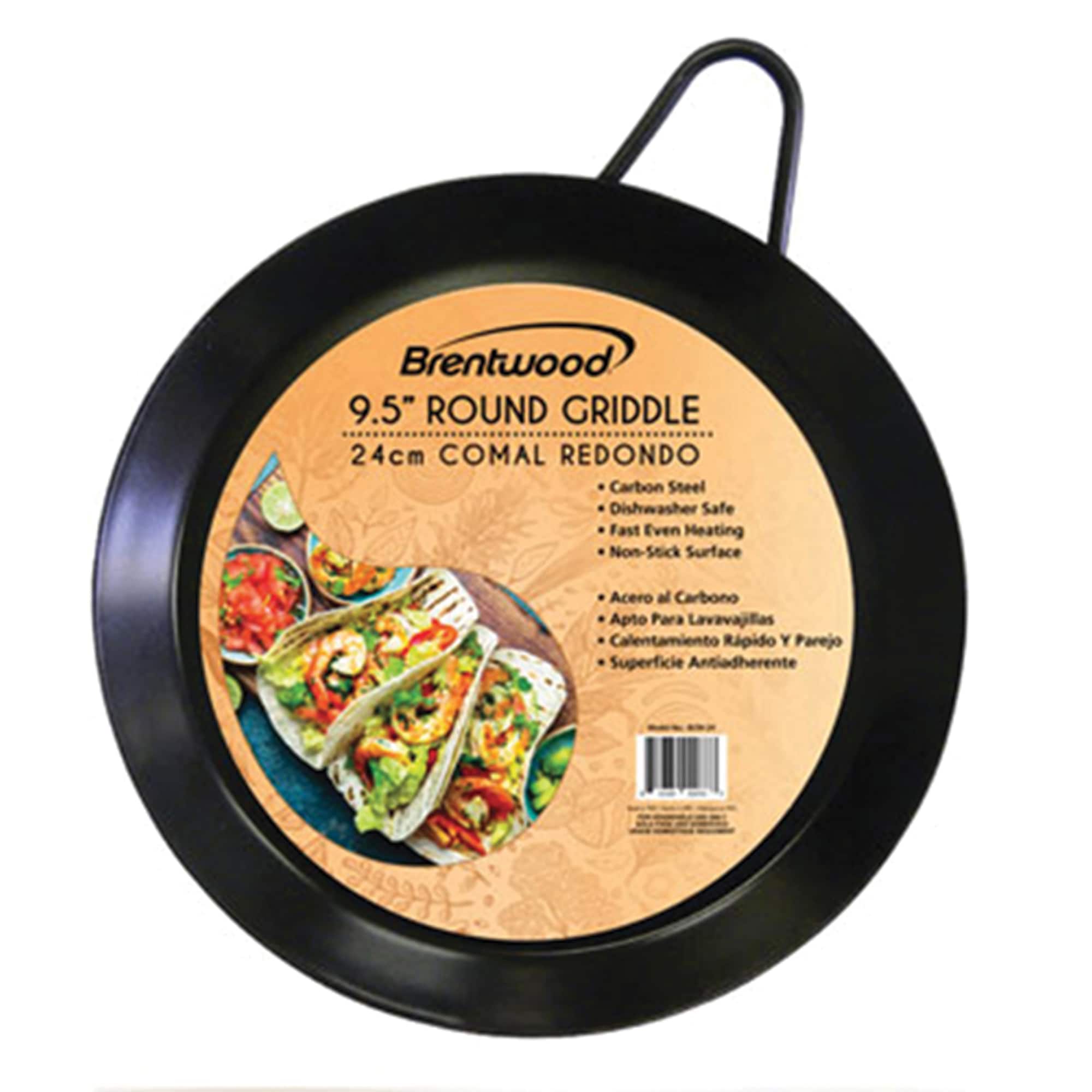 Brentwood 9.5" Single Burner Carbon Steel Nonstick Comal Griddle
